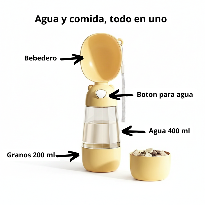 Bebedero portátil para perro color amarillo.