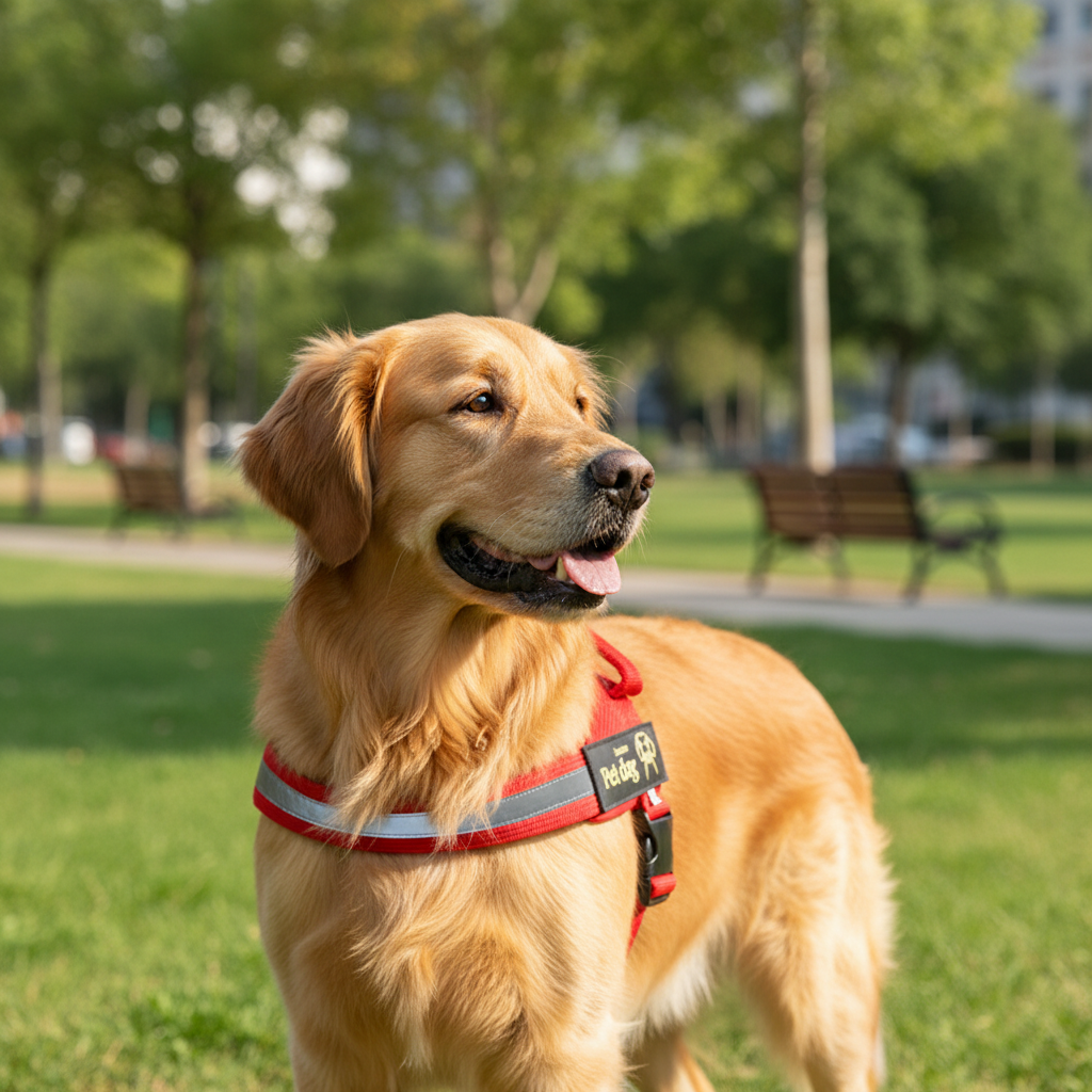 Arnés rojo con Golden Retriever