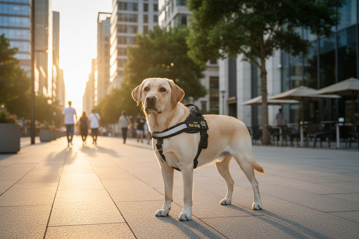 Arnés ajustable para perro colocado en un perro al aire libre