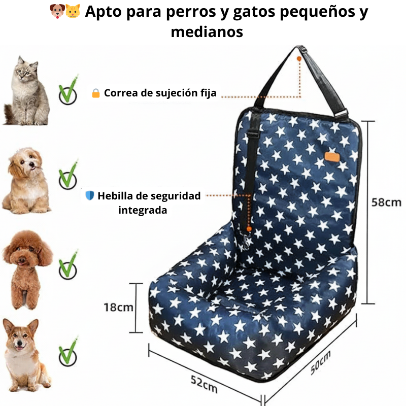Asiento para perro para coche con respaldo alto y protector
