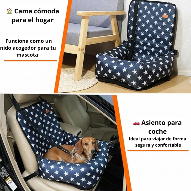 Asiento para perro para coche con perro sentado durante el viaje,