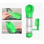 Bebedero portátil verde con demostración de uso