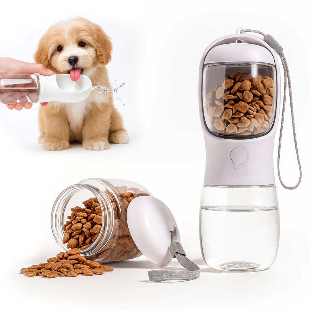 Bebedero portátil para perro usado durante un paseo