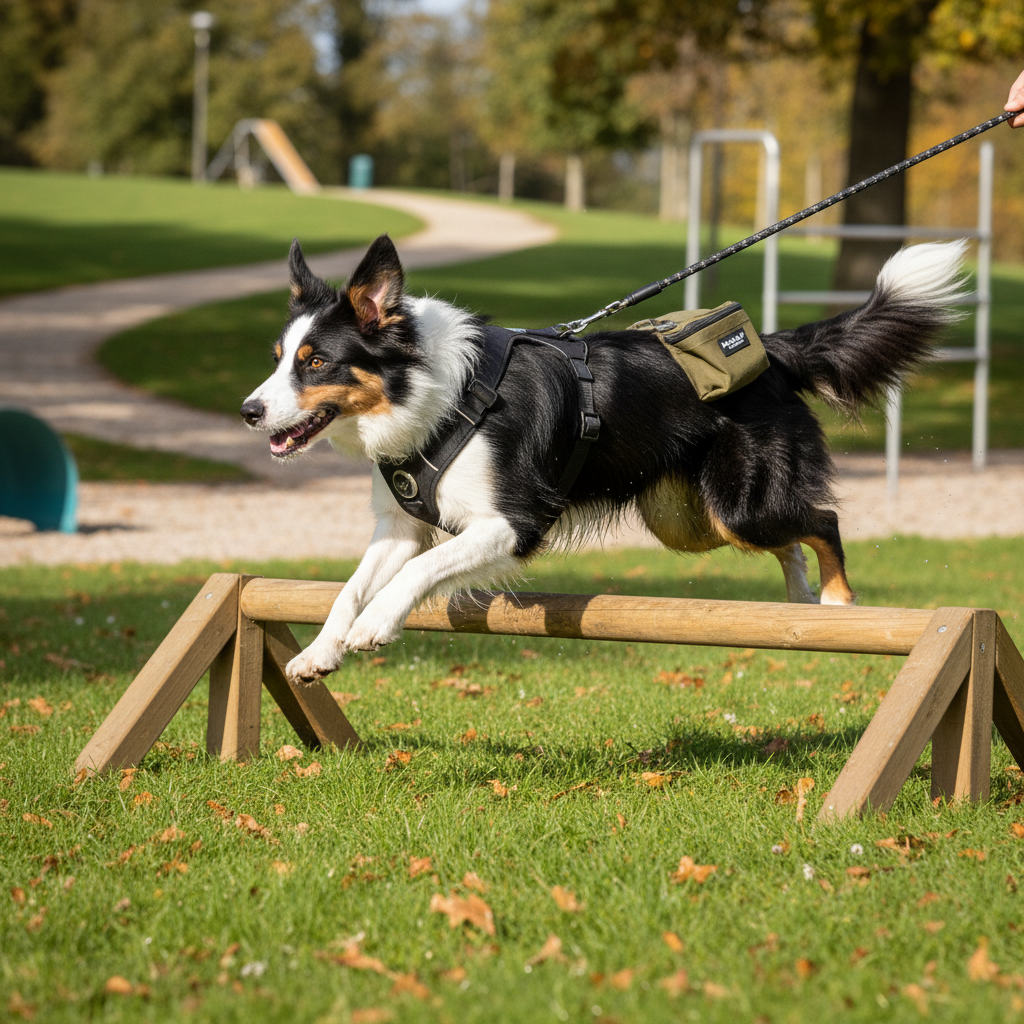 Border collie con accesorios de entrenamiento