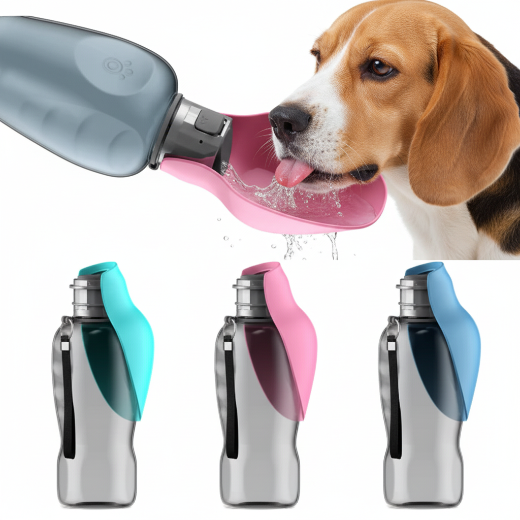 Botella de agua para perro con bebedero de silicona