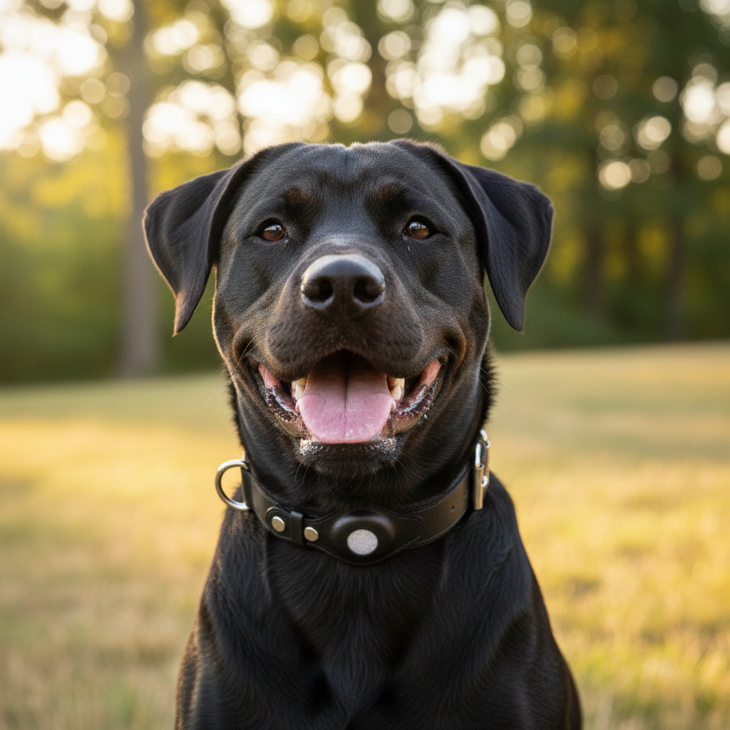 Collar para perro grande con localizador puesto