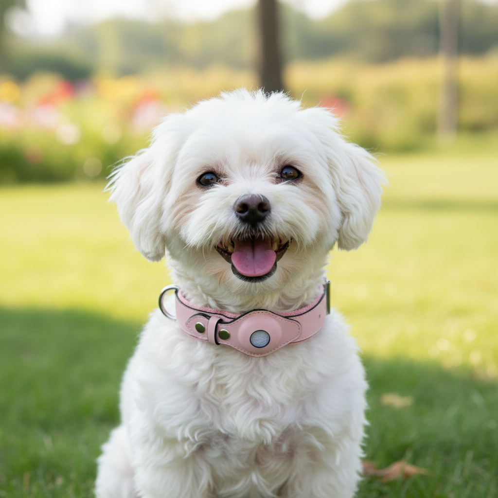 Collar para perro pequeño con localizador puesto