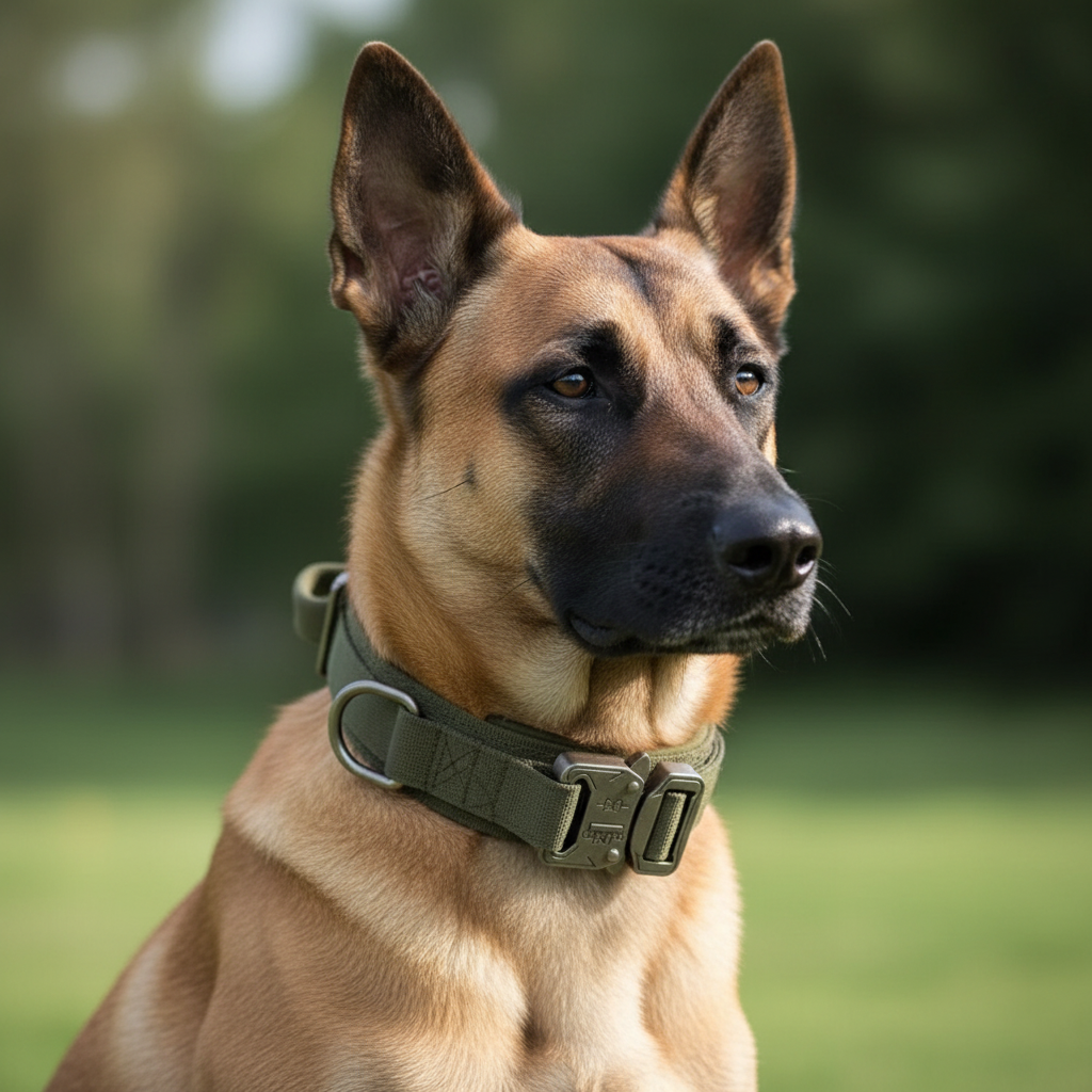 Collar táctico verde con Malinois Belga