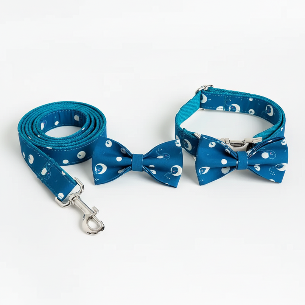 Detalle del mosquetón de la correa para perro azul