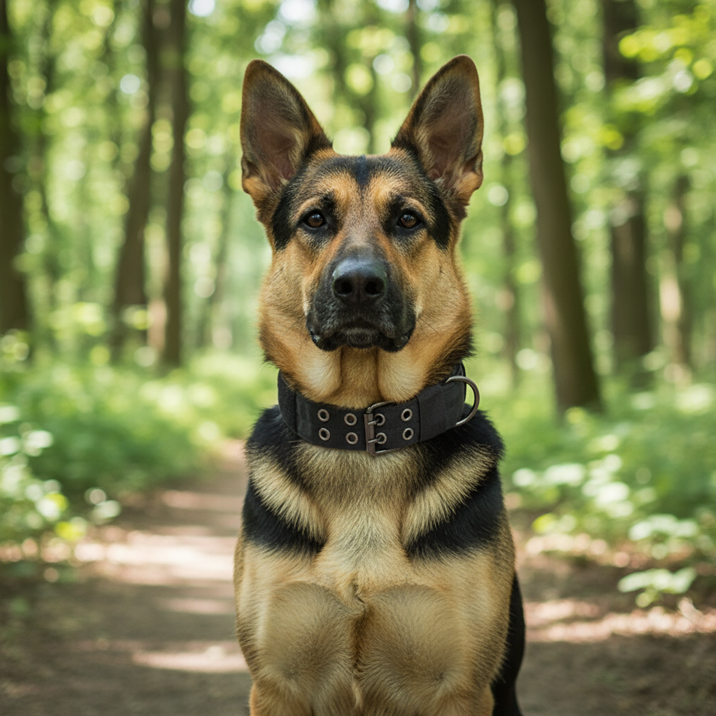 Pastor Alemán con collar táctico negro
