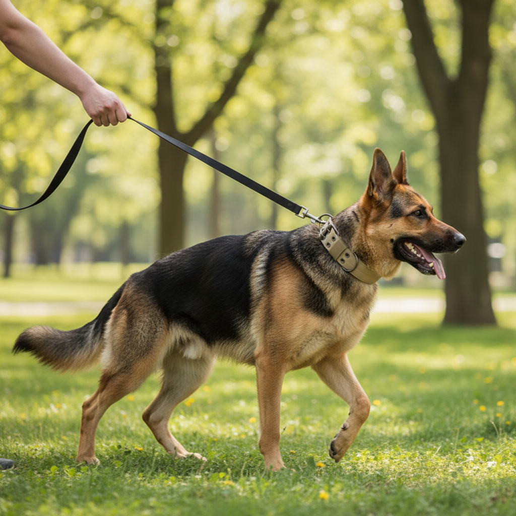 Pastor Alemán paseando con correa