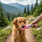 Perro bebiendo en ruta de senderismo