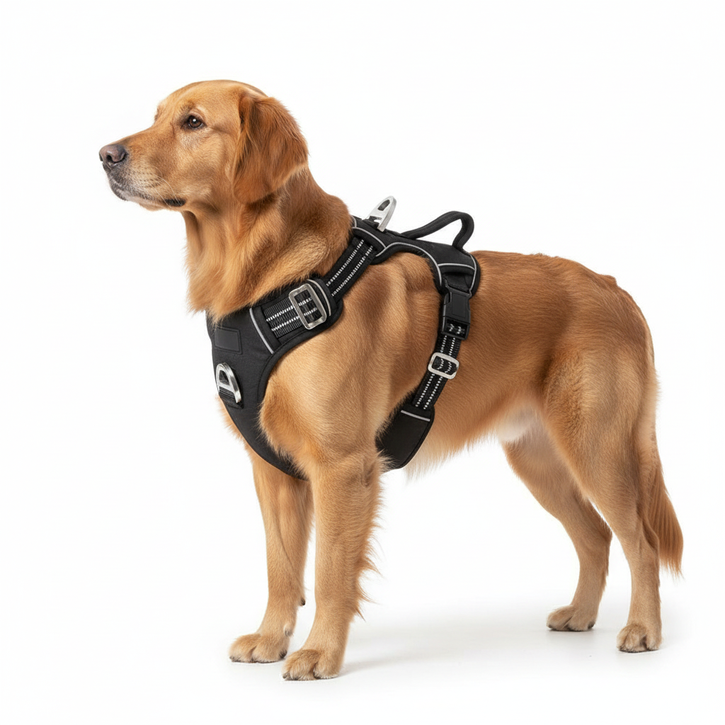 Perro con arnés premium negro