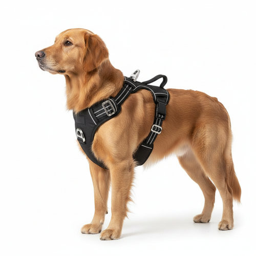 Perro con arnés premium negro