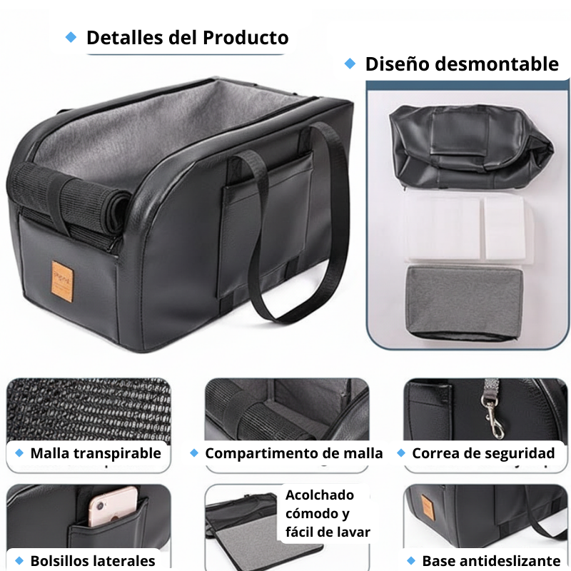 Transportín para perro para coche plegable y fácil de guardar